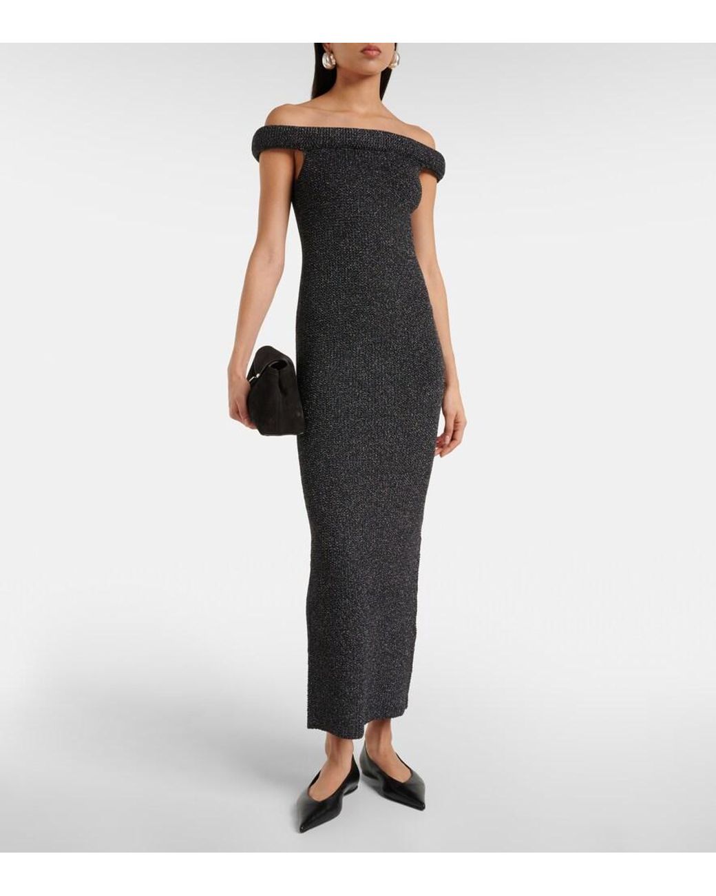 Totême  Black Off-Shoulder Knit Maxi Dress