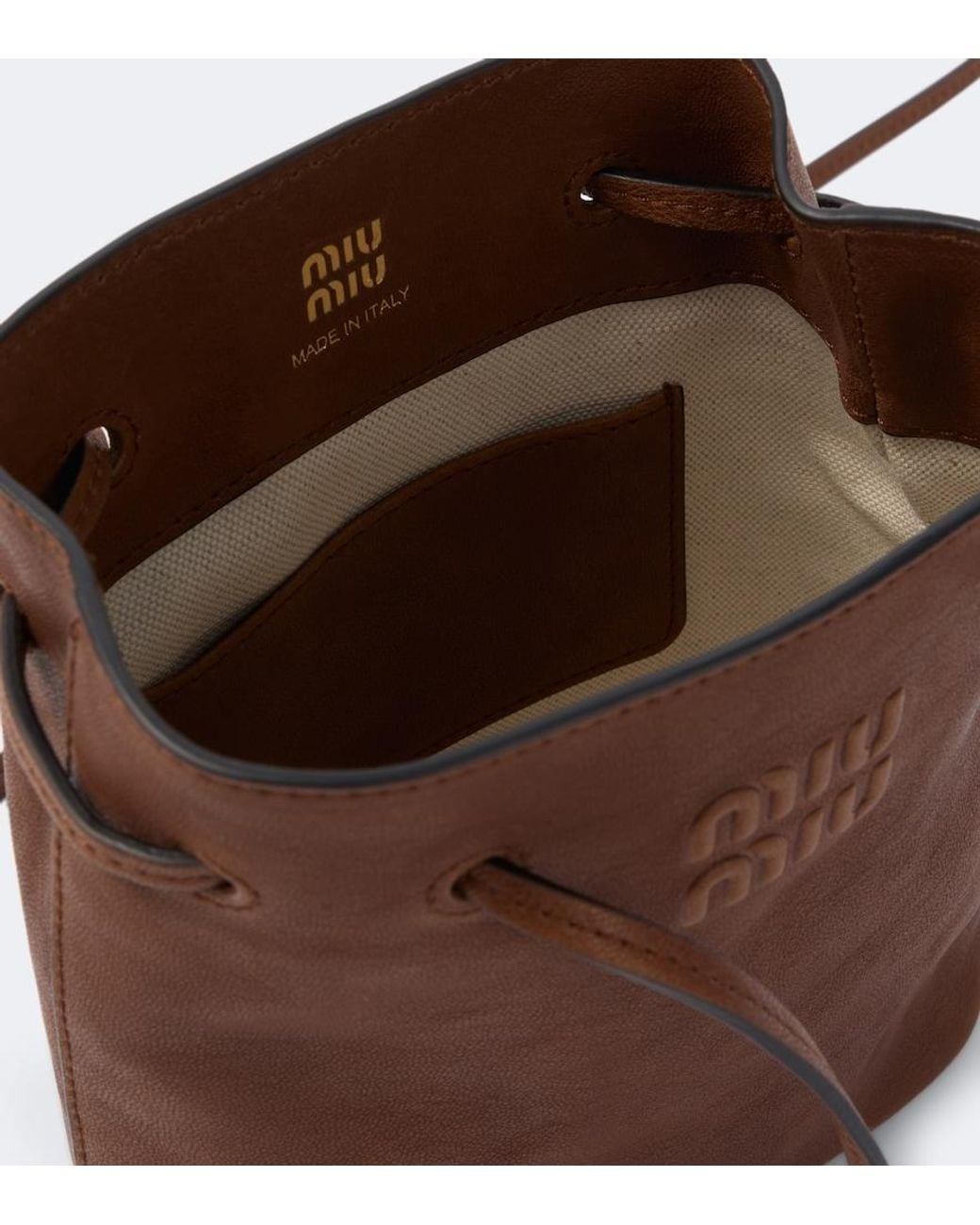 Miu Miu Brown Mini Leather Bucket Bag for men