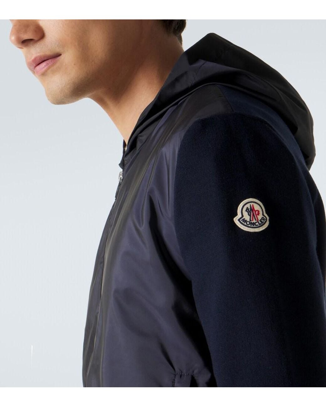 Moncler Blue Tricot Hooded Cotton-Blend Jacket for men