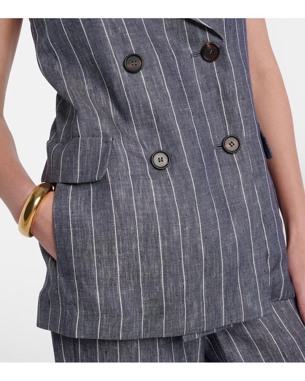 Max Mara Blue Ballo Pinstripe Double-Breasted Linen Vest