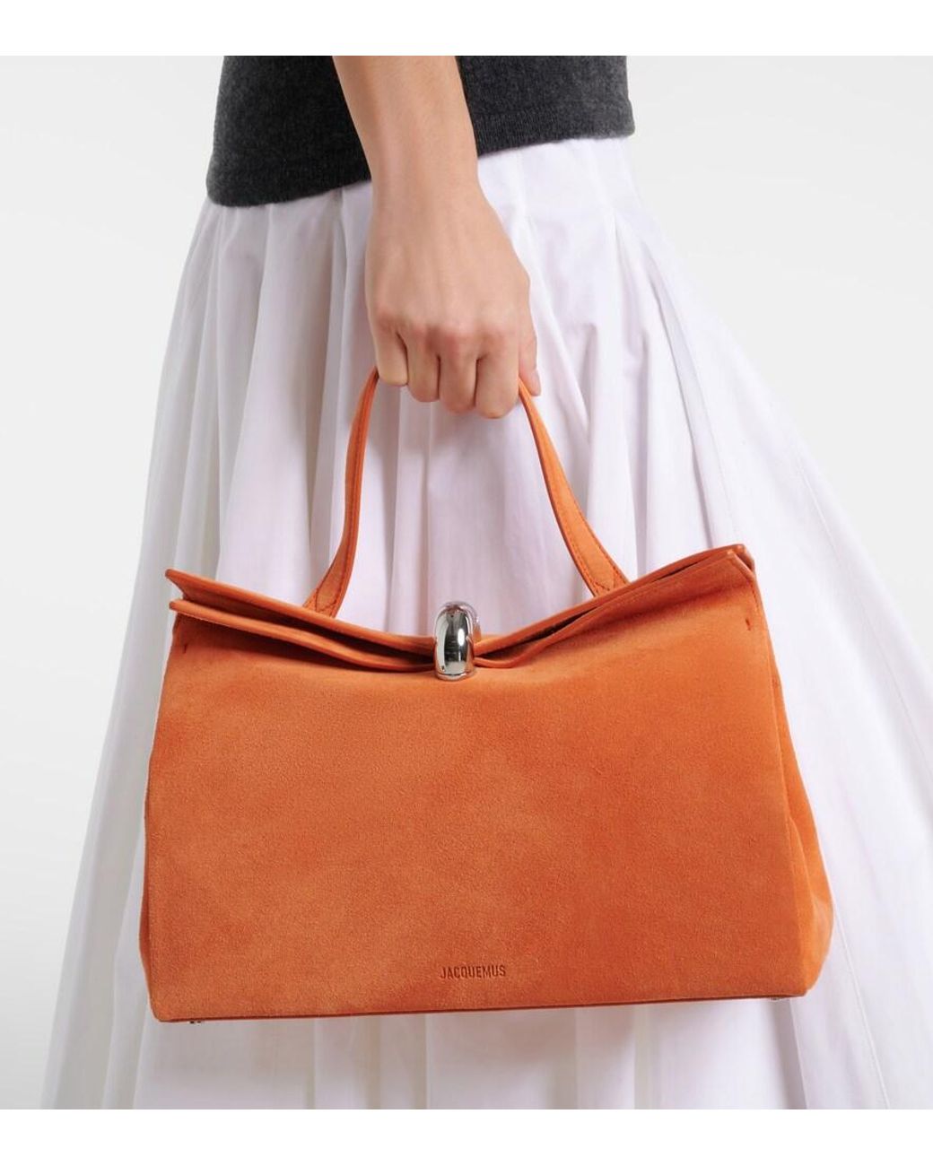 Jacquemus Orange Valerie Medium Suede Top-Handle Bag