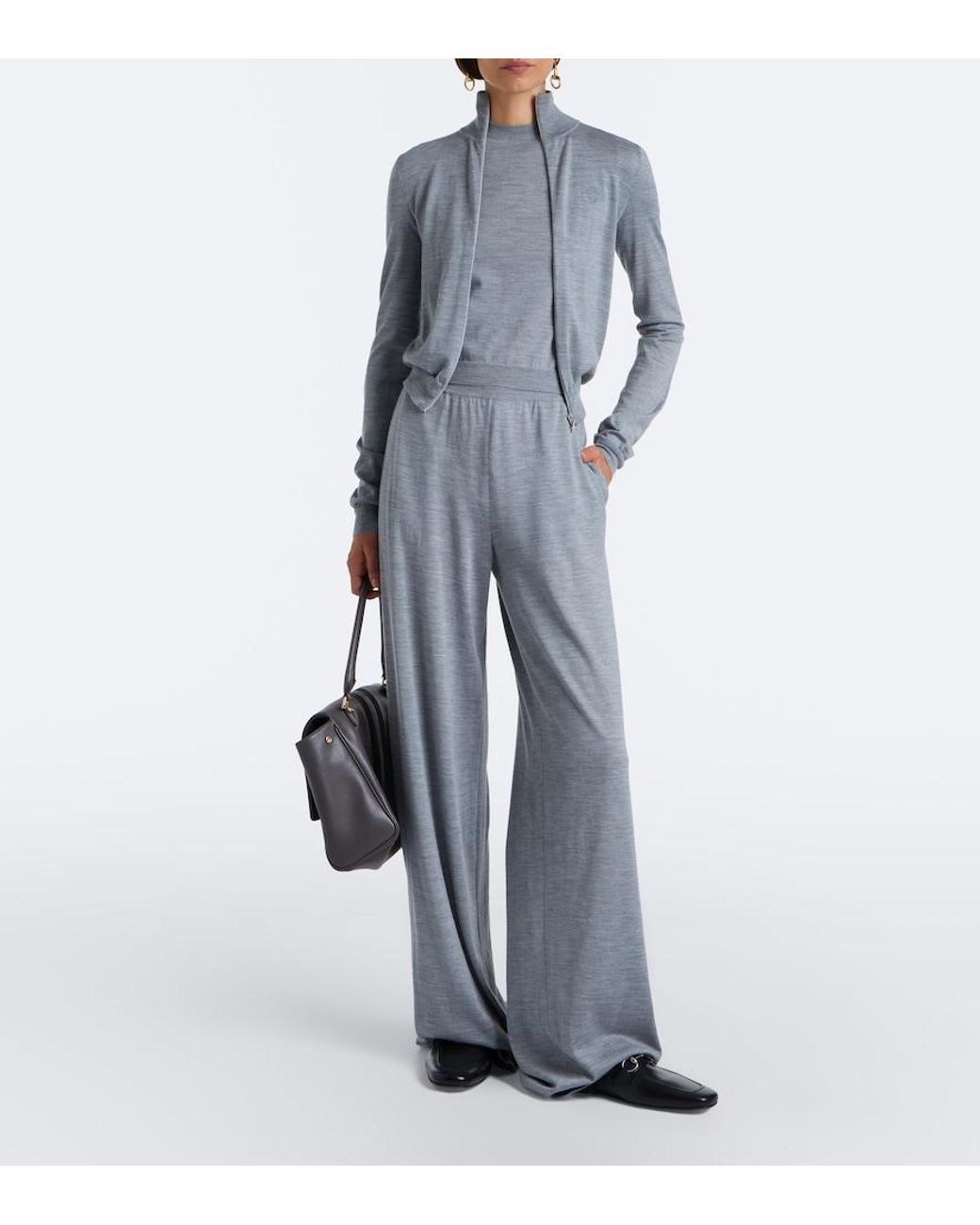 Gucci Gray Wool And Silk Wide-Leg Pants