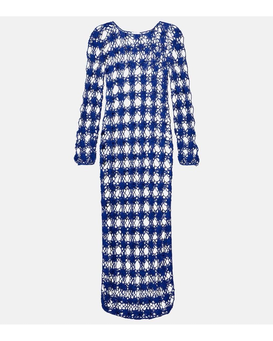 Anna Kosturova Blue Crochet Cotton Maxi Dress