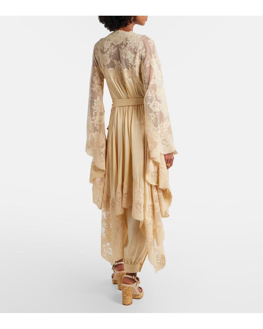 Zimmermann Natural Como Lace-Trimmed Draped Silk Midi Dress