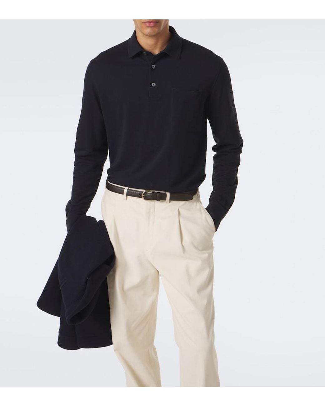 Zegna Blue Cotton Pique Polo Shirt for men
