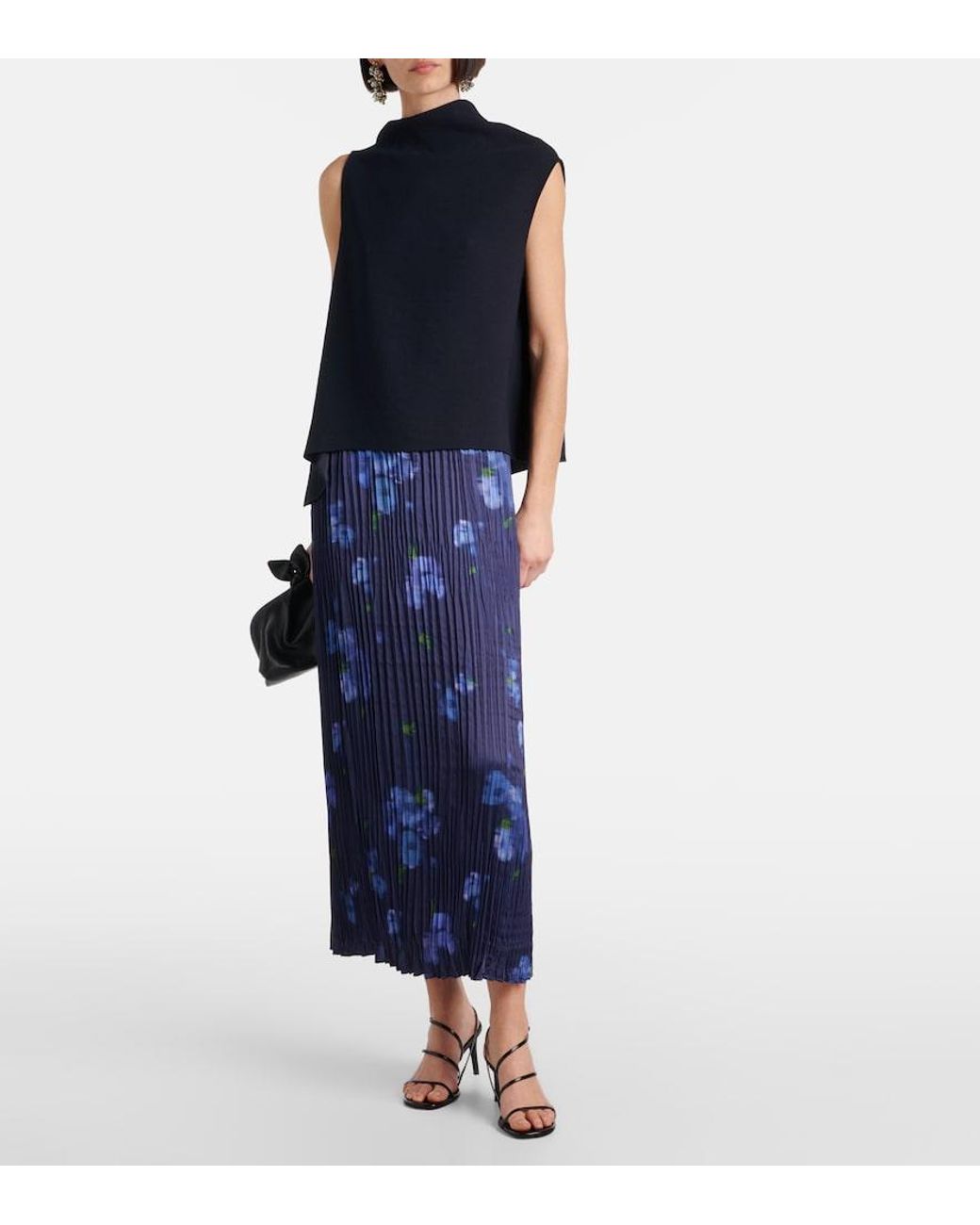 Vince Blue Plissierter Midirock Poppy Blur