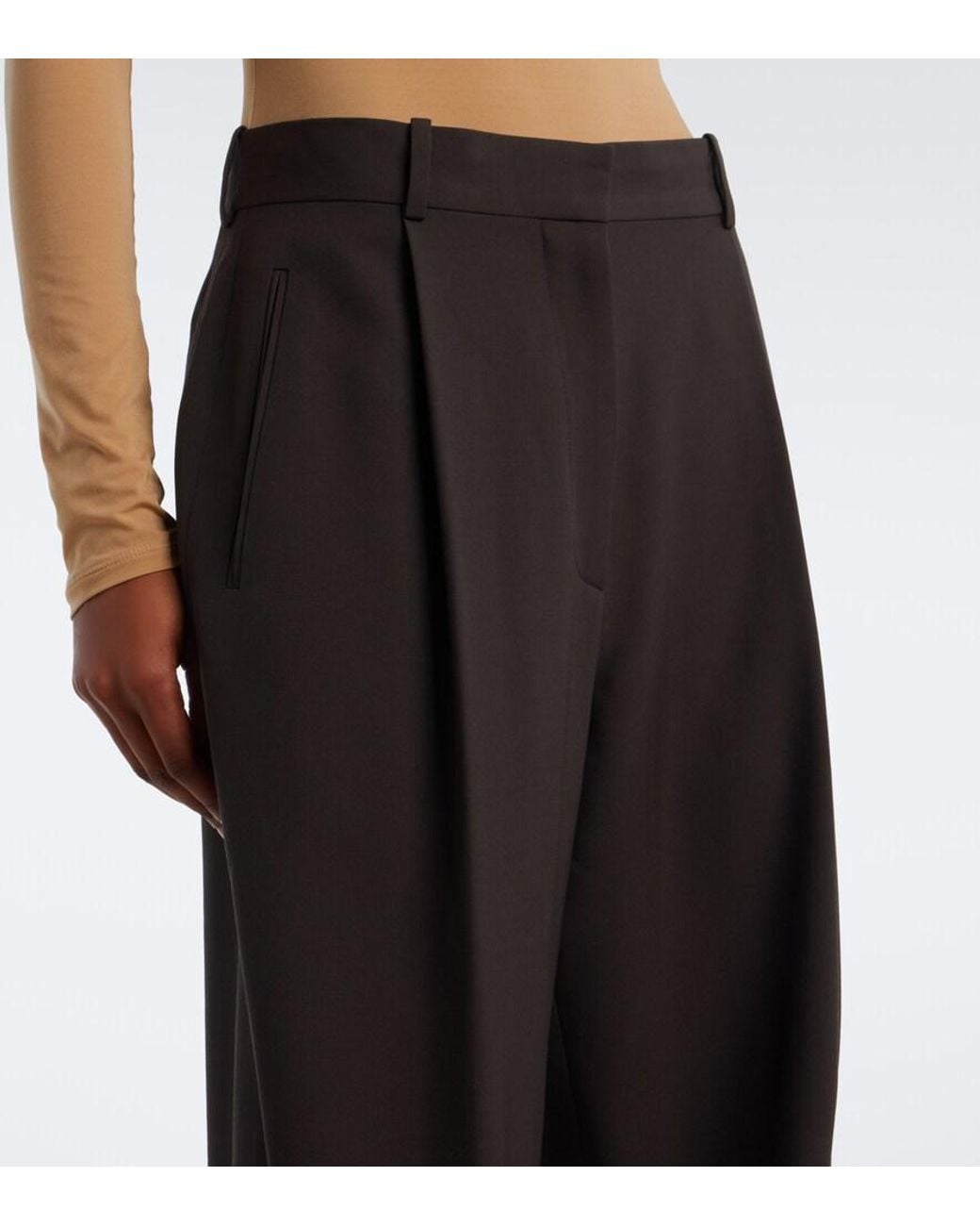 The Row Black Lowe Virgin Wool Wide-Leg Pants