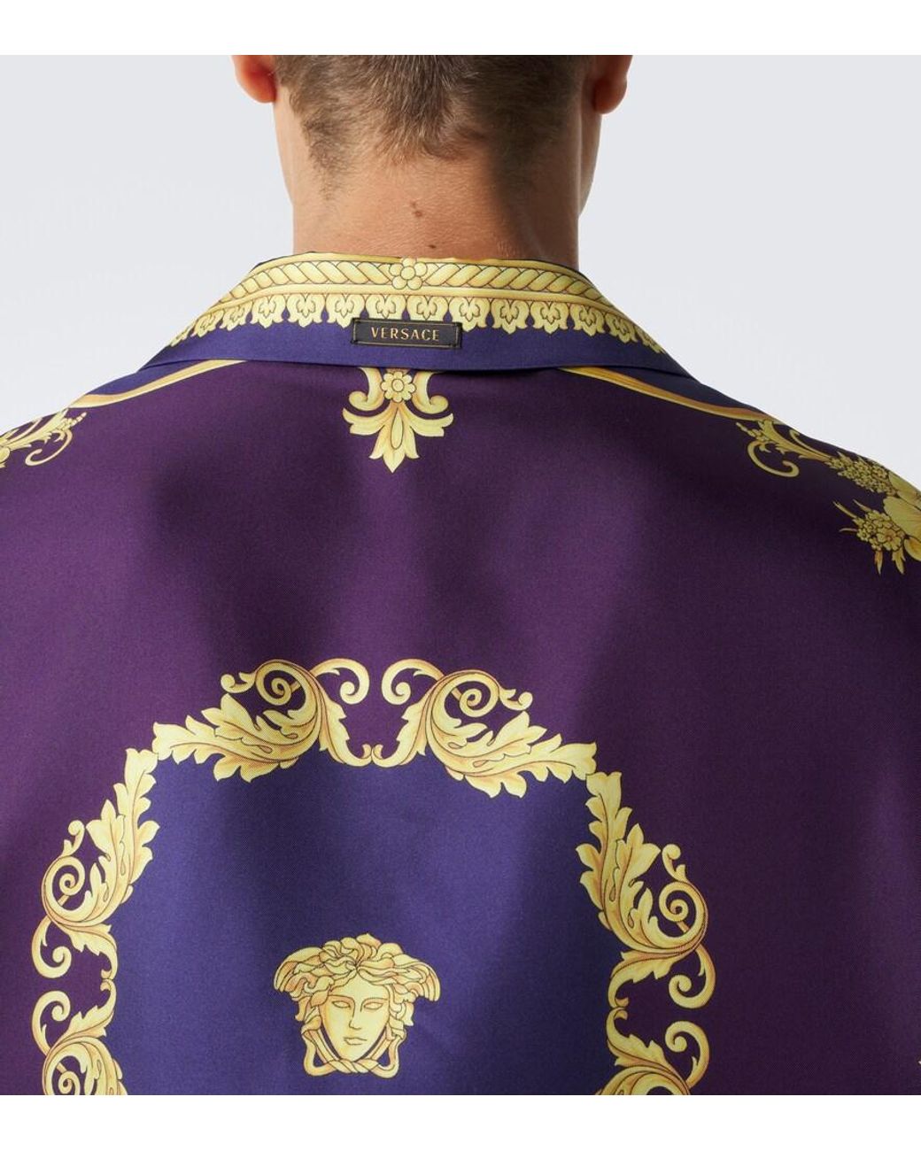 Versace Blue Barocco Silk Twill Shirt for men