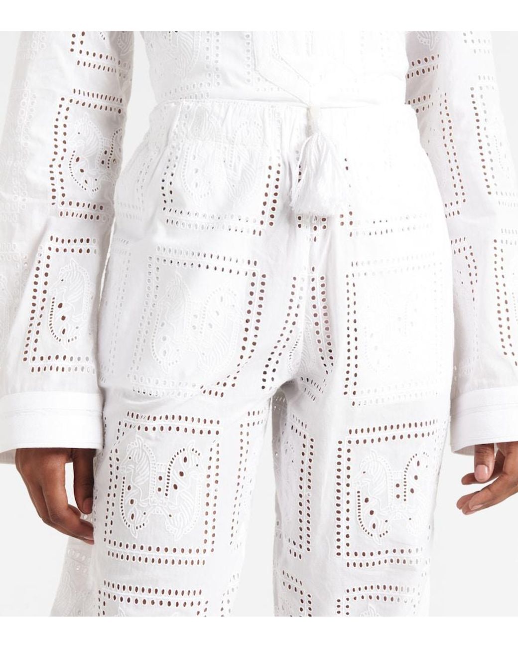 Tory Burch White Broderie Anglaise Cotton Cropped Pants