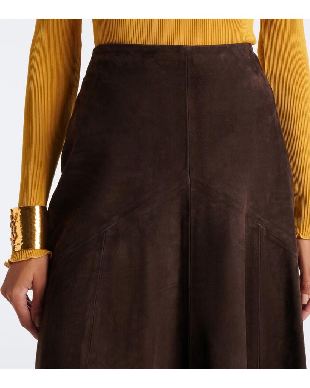 Nour Hammour Brown Garnier Suede Midi Skirt