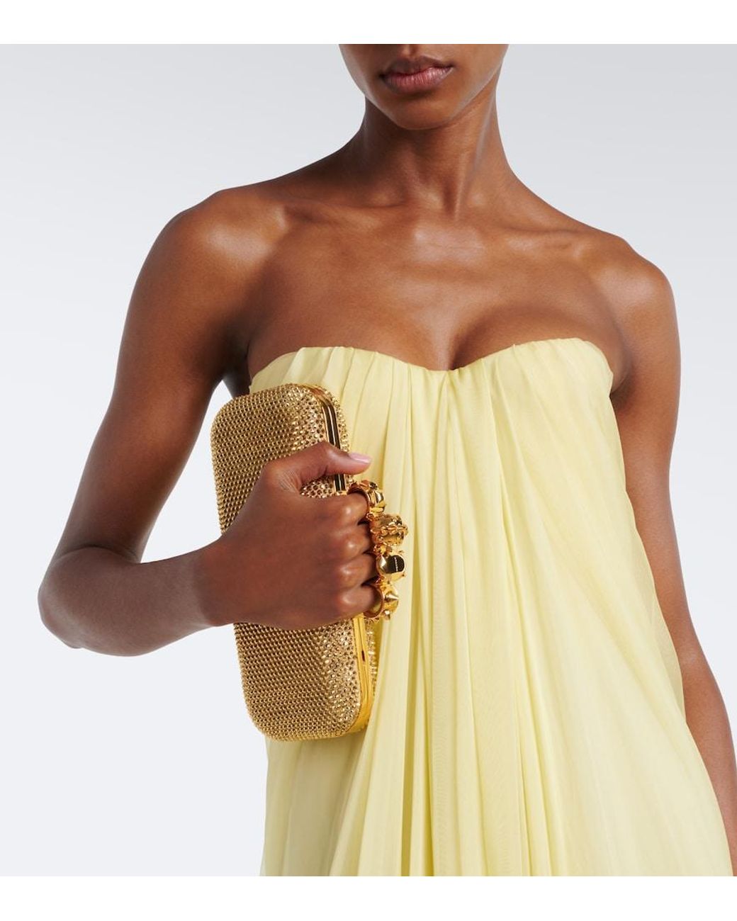 McQueen Natural Knuckle Embellished Leather Clutch
