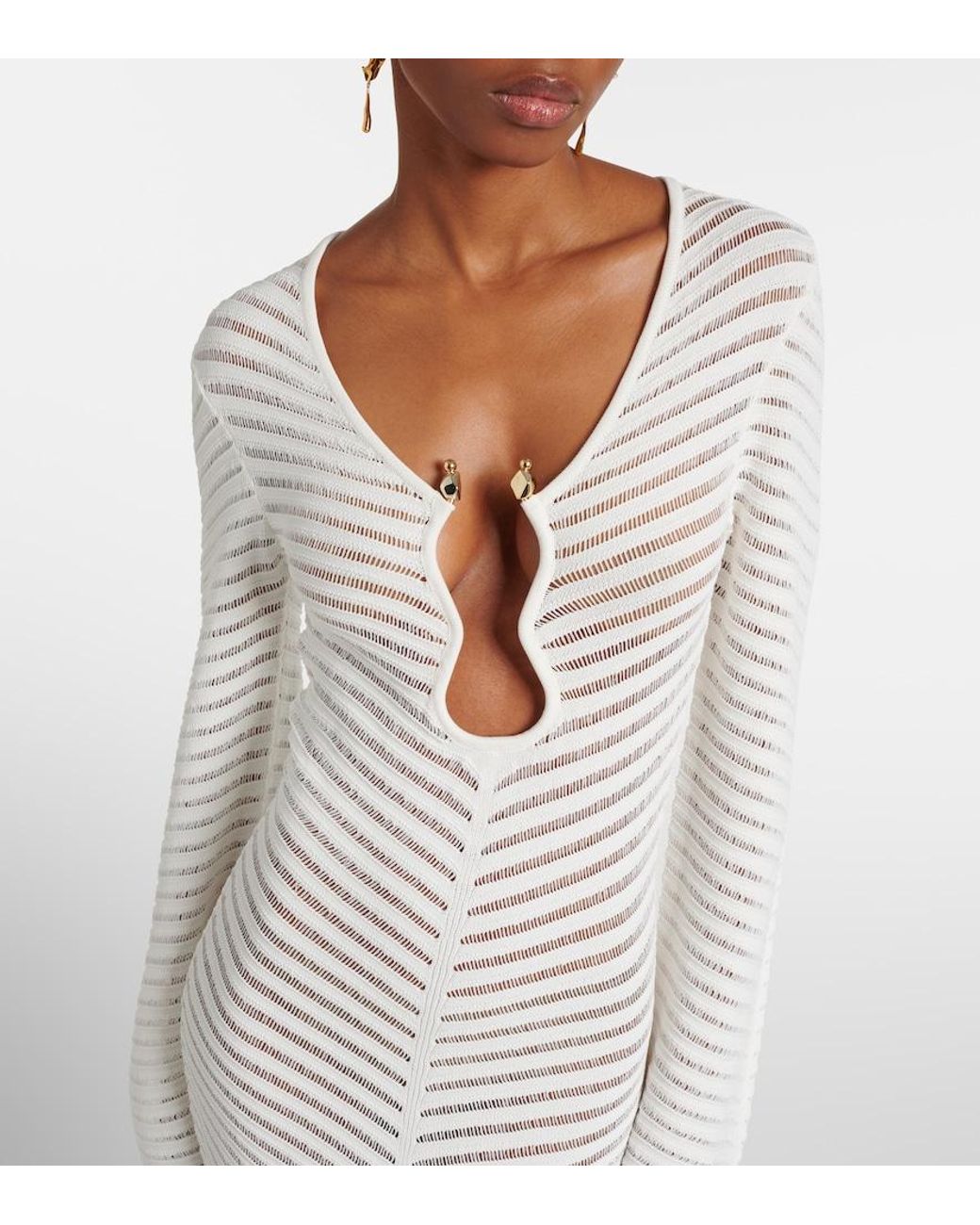 Rebecca Vallance White Cassis Chevron Knitted Maxi Dress