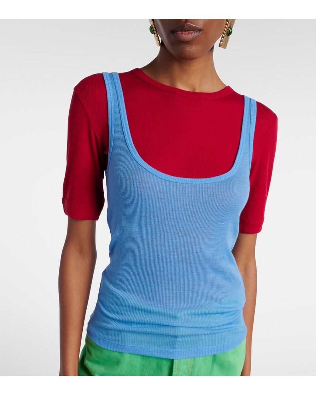 Versace Blue Medusa Virgin Wool Tank Top