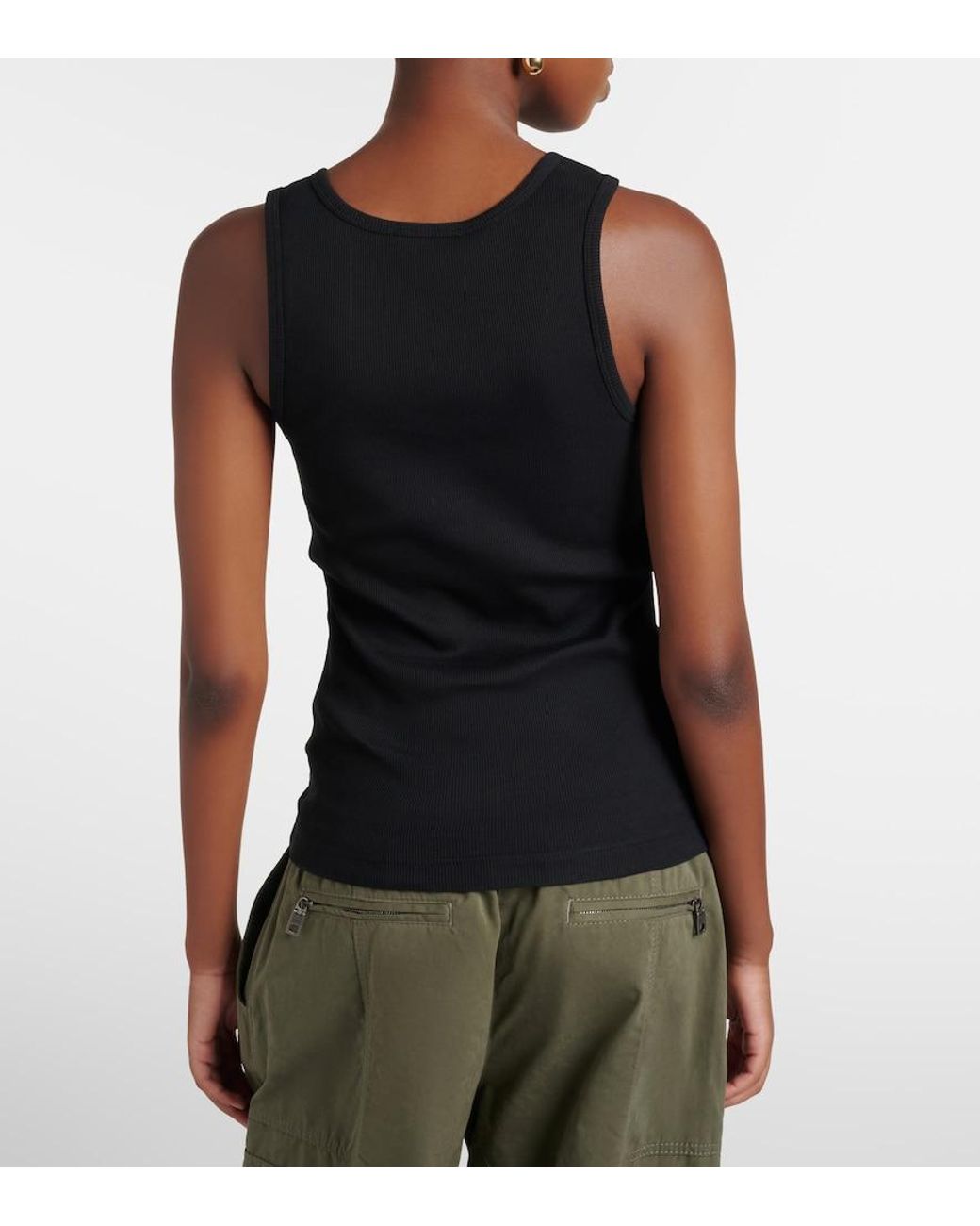 Dolce & Gabbana Black Dg Embellished Ribbed-Knit Cotton Tank Top