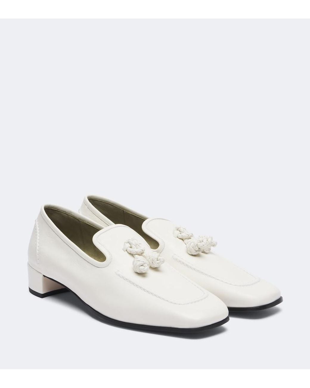 Bottega Veneta White Romeo Knot Leather Loafer Pumps