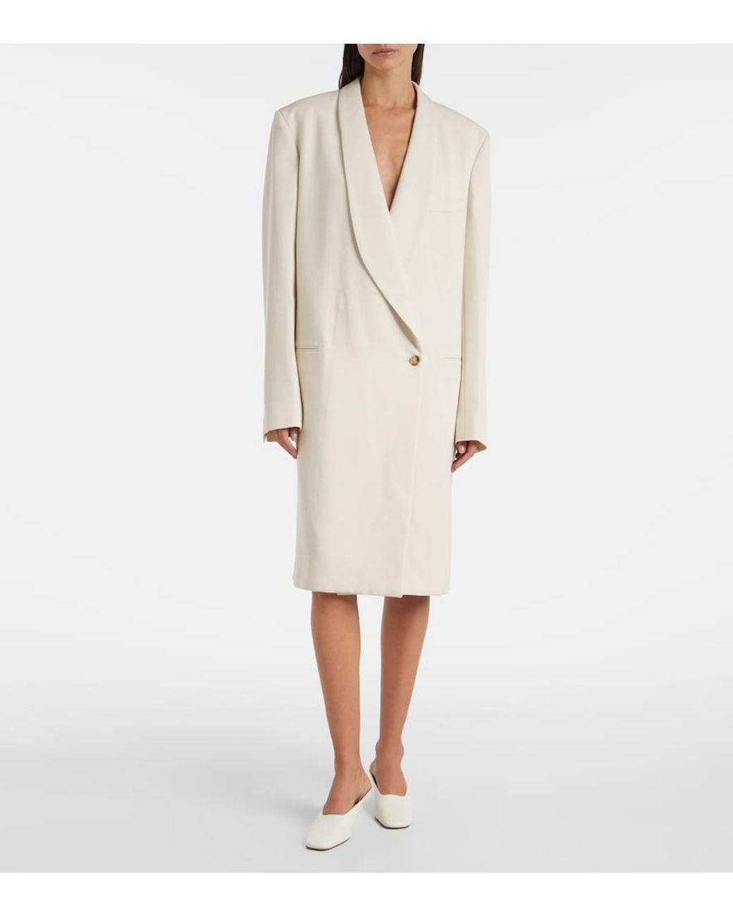 Calvin Klein Natural Evelyn Double-Breasted Wool Coat
