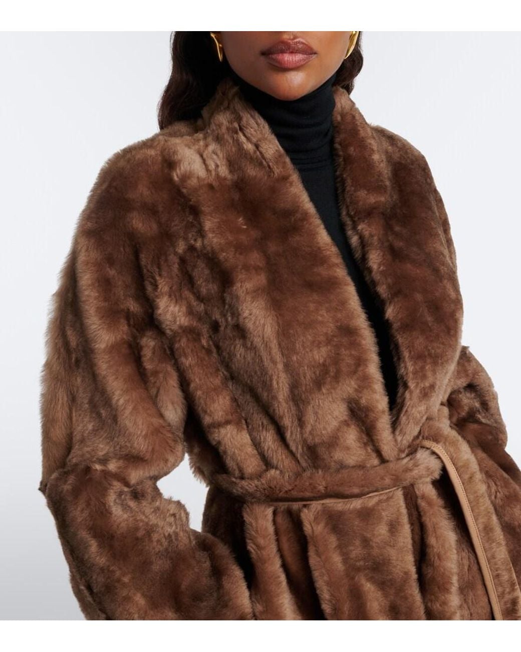 Nour Hammour Brown Davos Shearling Wrap Coat