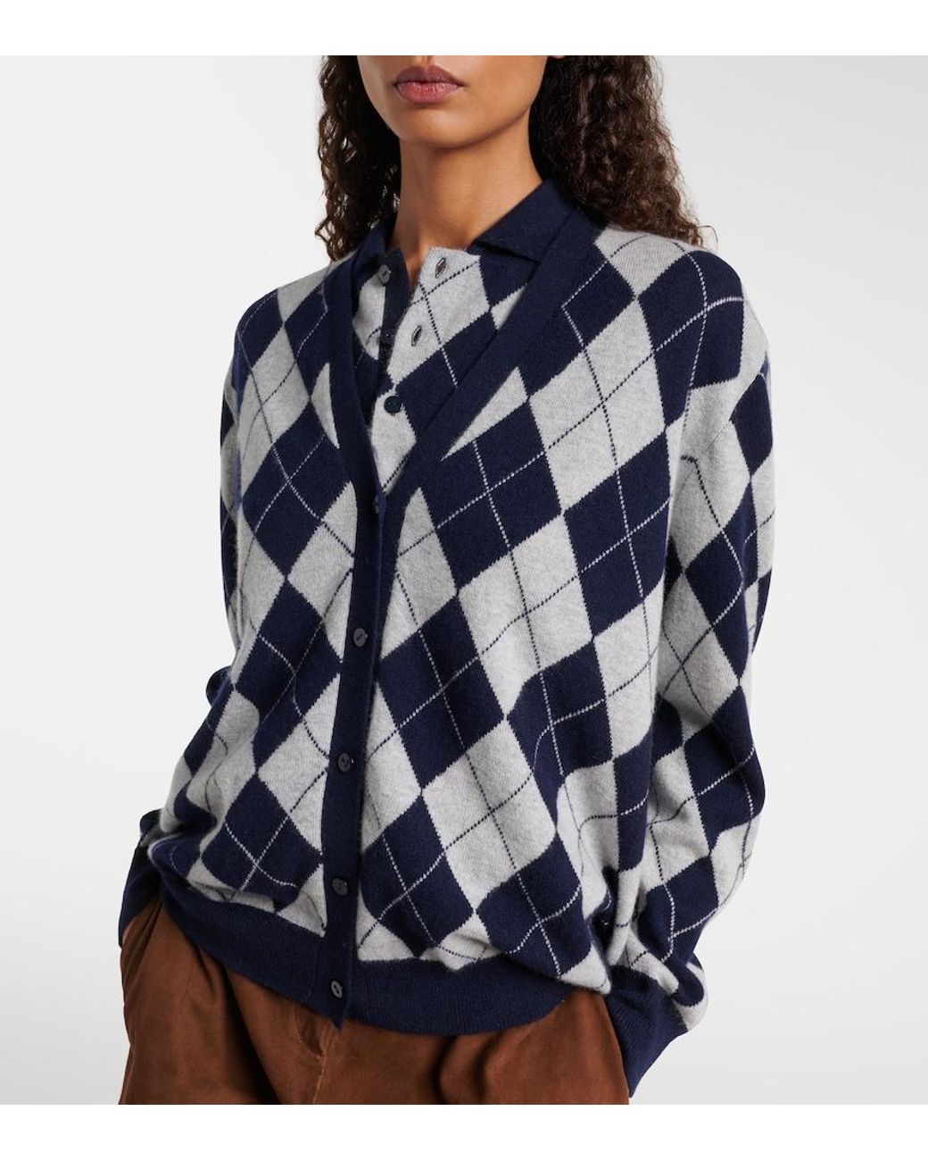 Lisa Yang Blue Raelyn Argyle Cashmere Cardigan