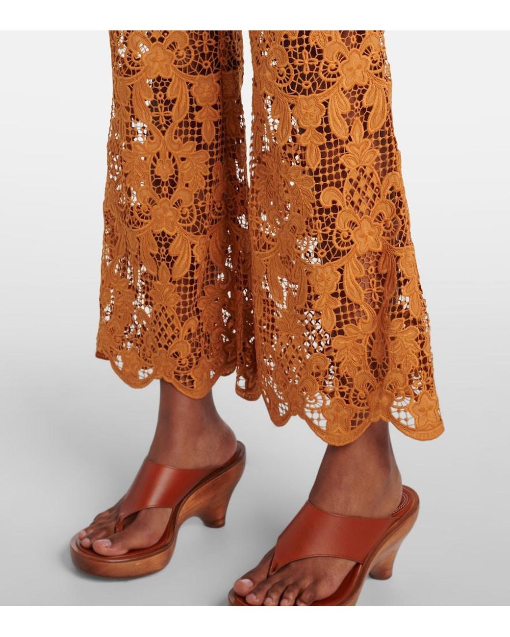 Zimmermann Brown Coco Scalloped Lace Flared Pants