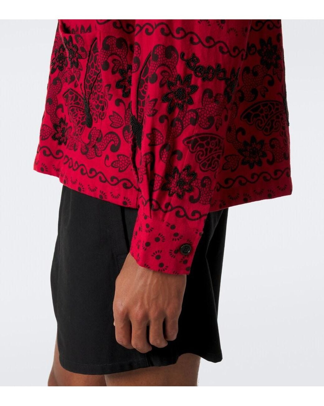 Bode Red Beaded Kerchief Printed Cotton Flannel Shirt for men