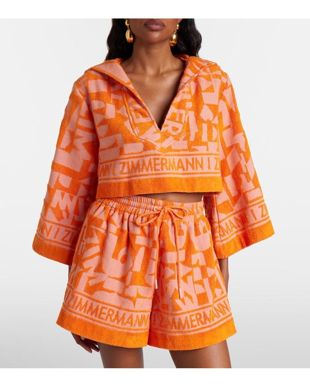 Zimmermann Orange Solstice Towelling Cotton Terry Crop Top