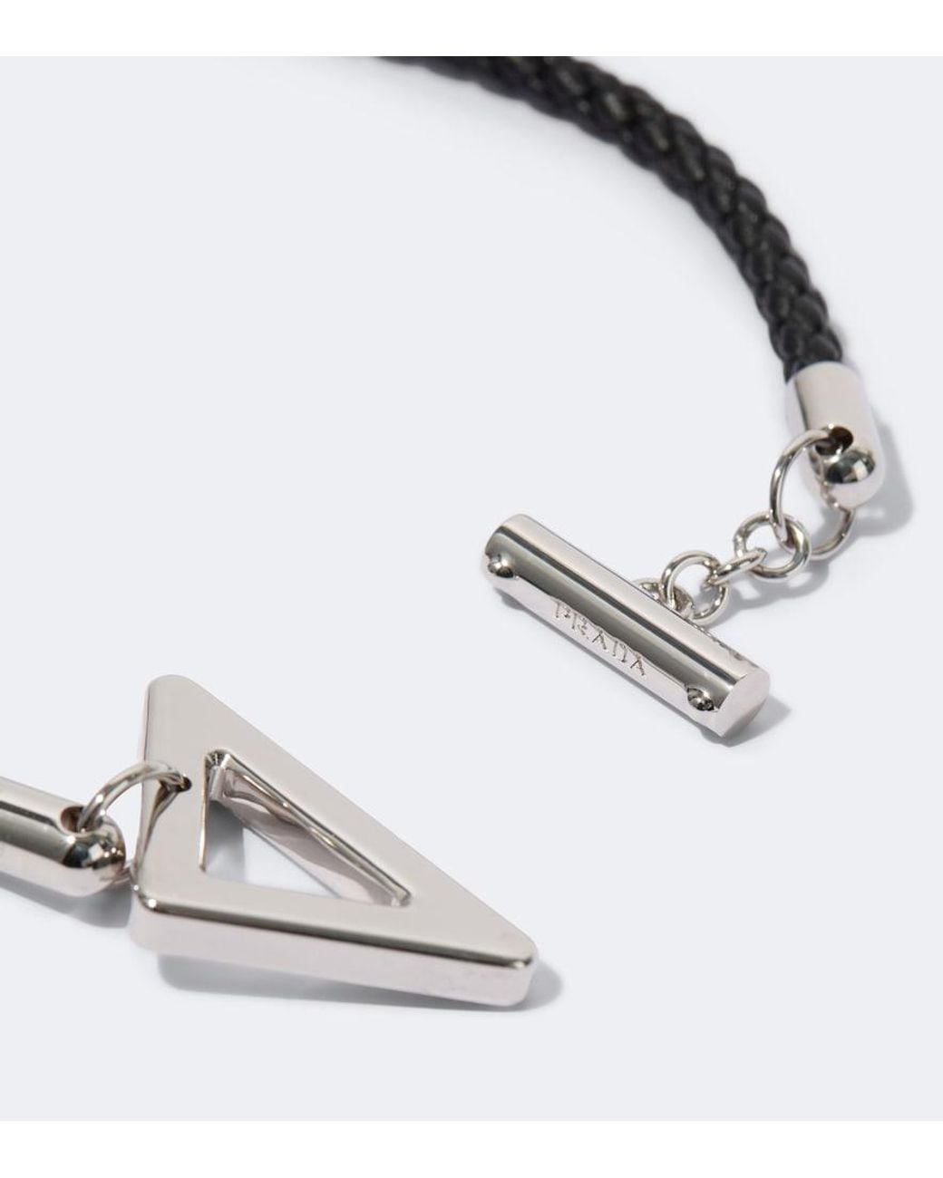Prada Metallic Logo Braided Leather Bracelet for men