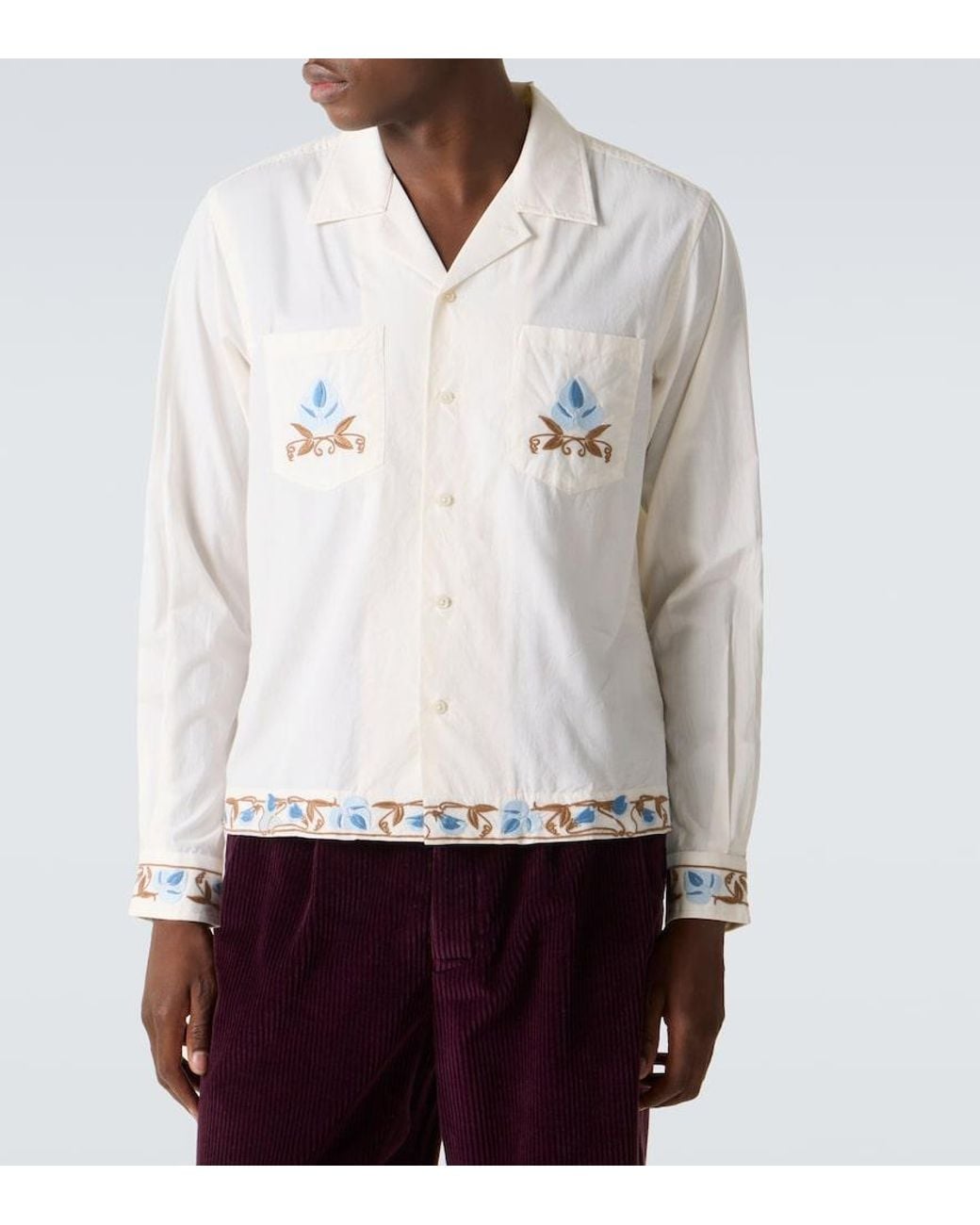Bode White Nouveau Vine Cotton Poplin Shirt for men