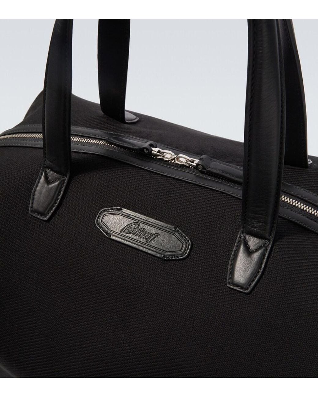 Brioni Black Leather-Trimmed Canvas Duffel Bag for men