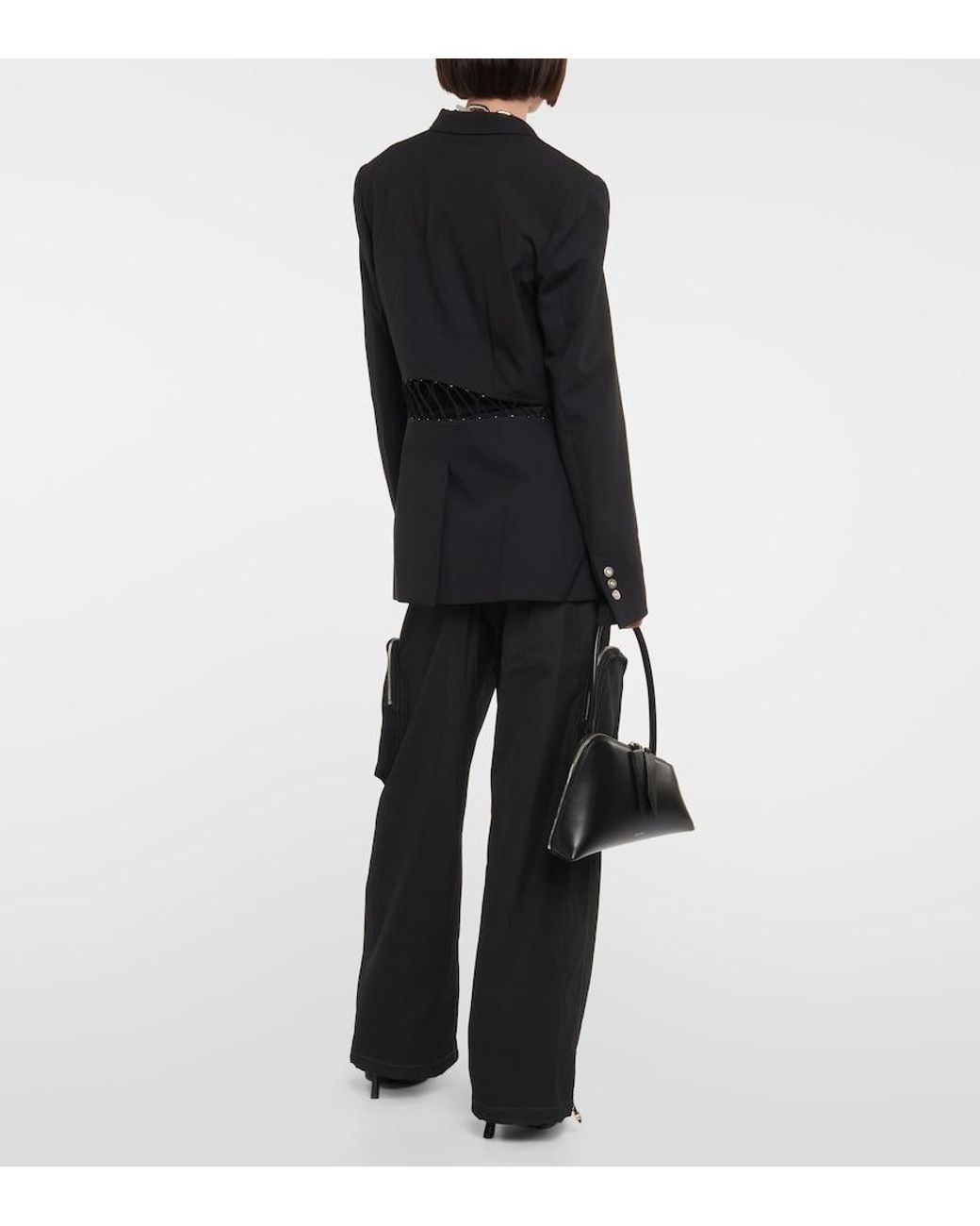 Dion Lee Black Lace-Trimmed Cutout Wool Blazer