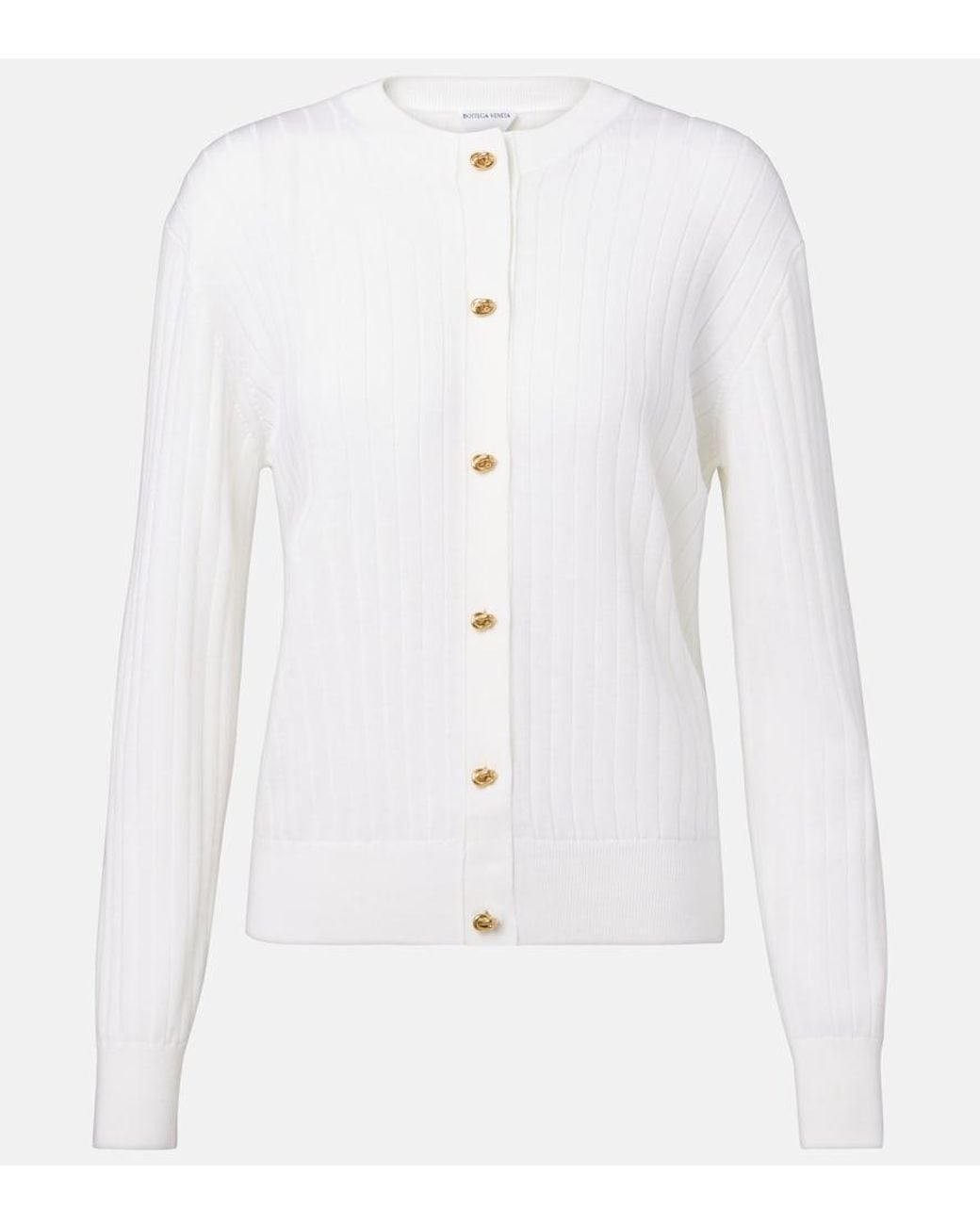 Bottega Veneta White Knot Ribbed-Knit Wool Cardigan