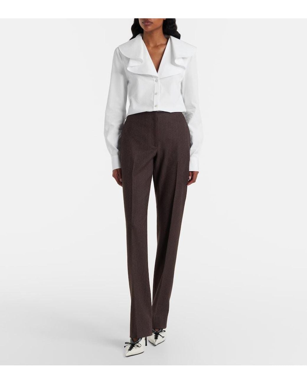 McQueen White Draped Cotton Poplin Shirt