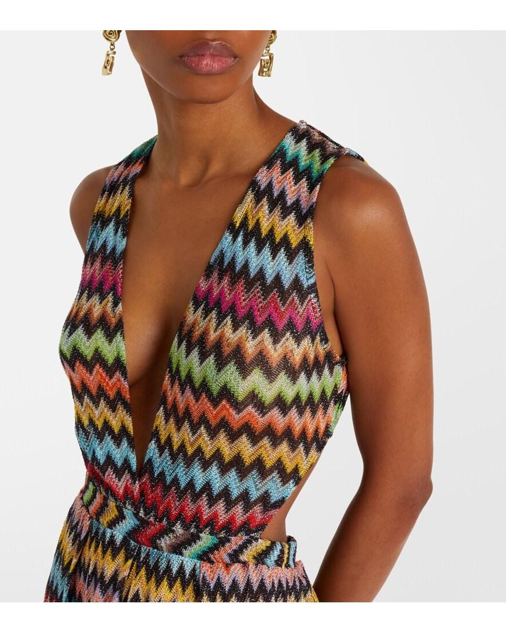 Missoni White Zigzag Open-Back Lame Jumpsuit