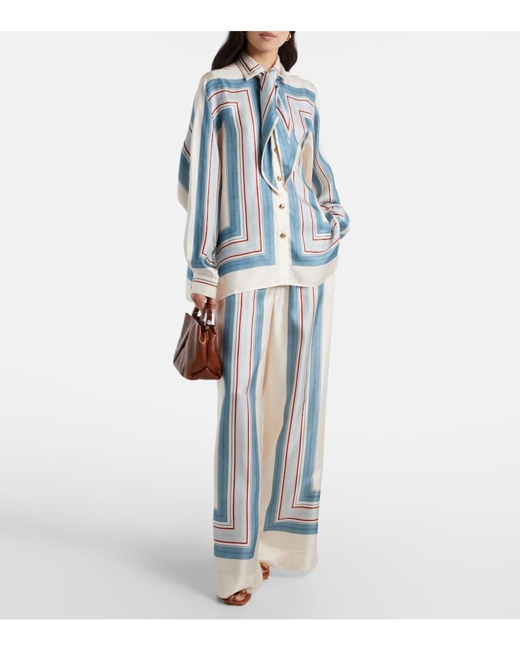 Zimmermann Blue Striped Silk Palazzo Pants