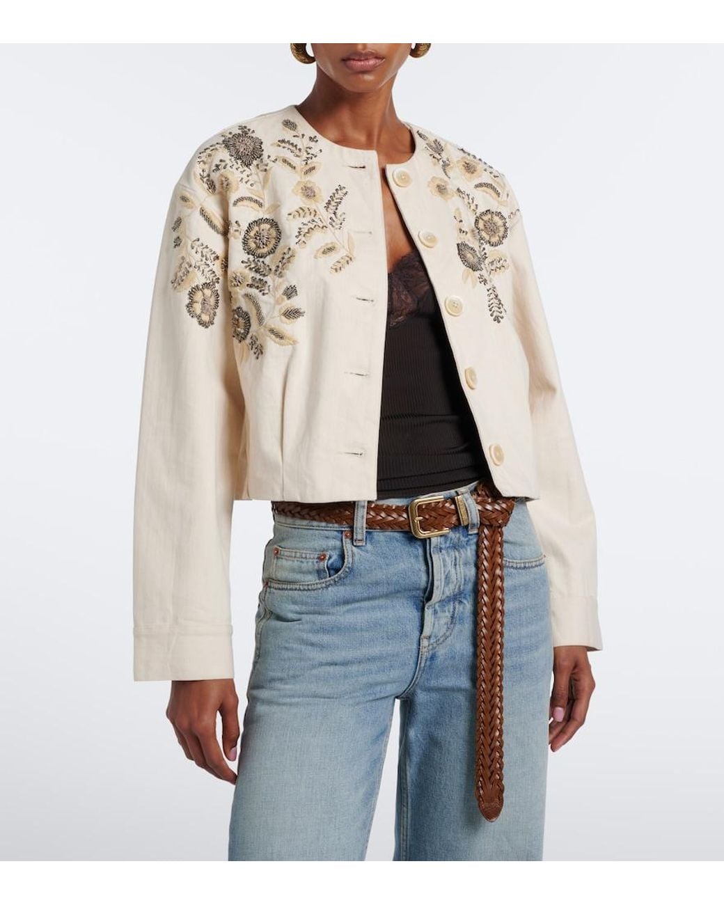 Veronica Beard Natural Emeren Embroidered Cotton Jacket
