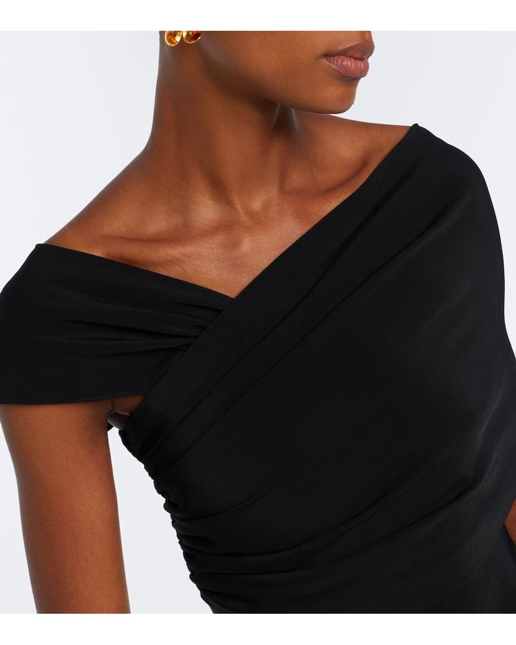 Oscar de la Renta Black Assymetric Crepe Gown