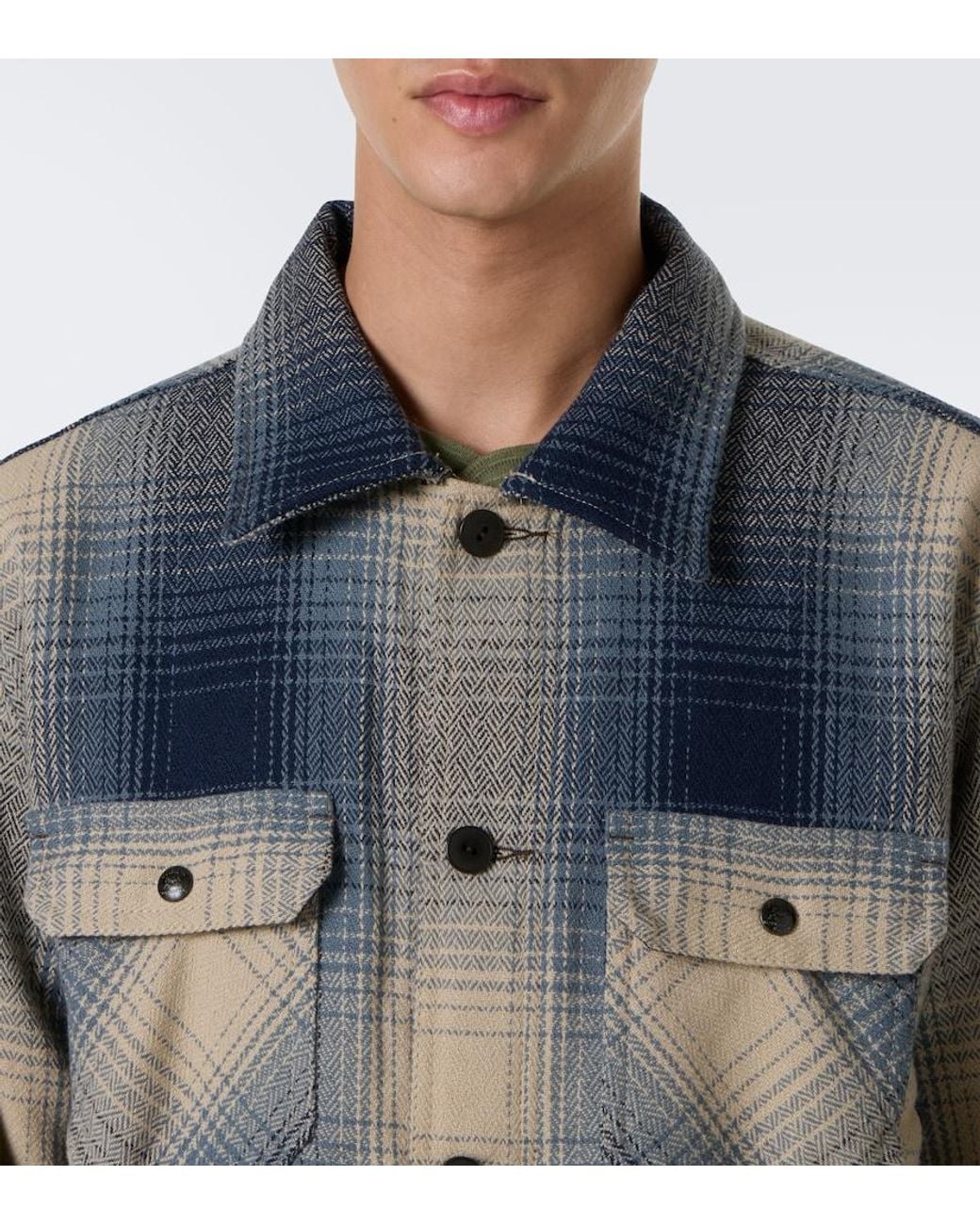 RRL Blue Plaid Wool Twill Shirt for men