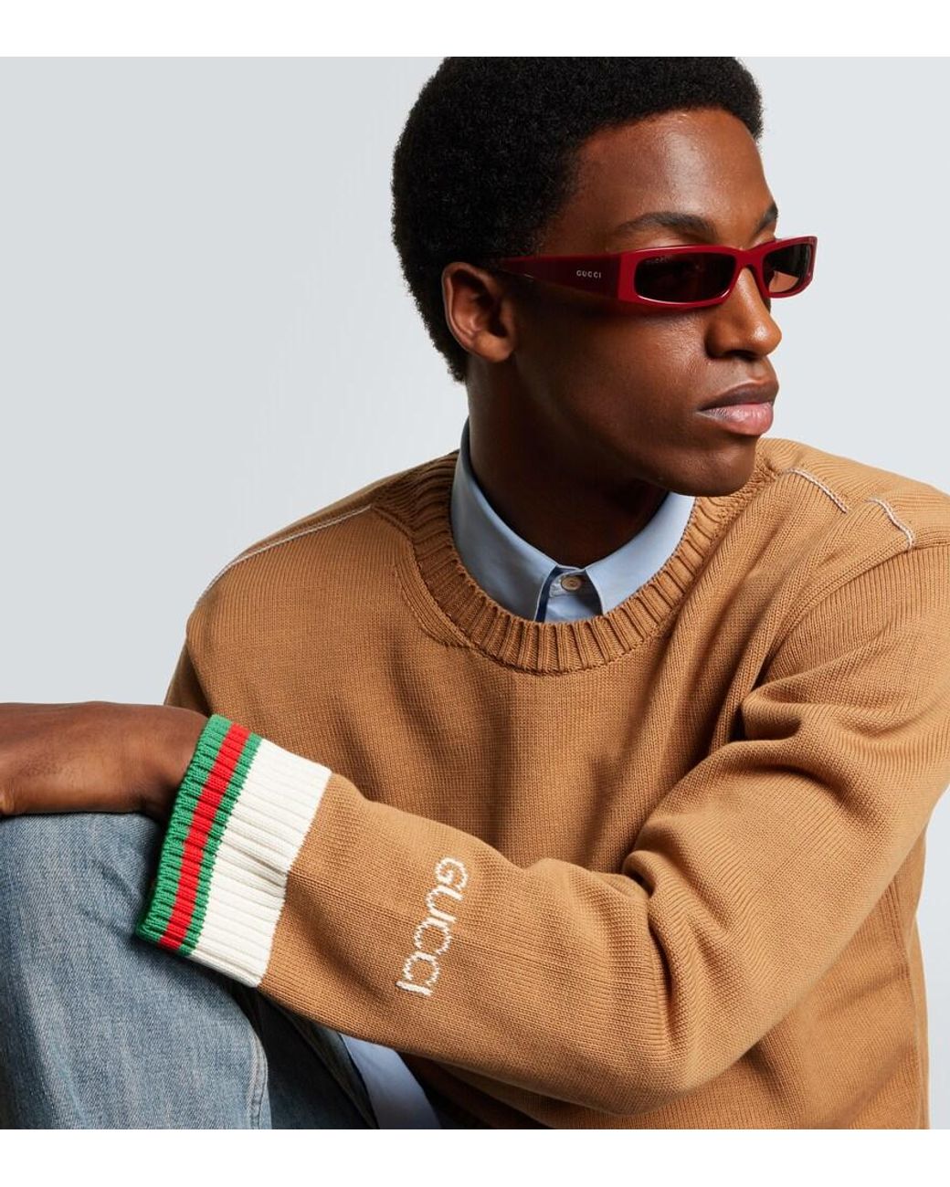 Gucci Brown Logo Rectangular Sunglasses for men