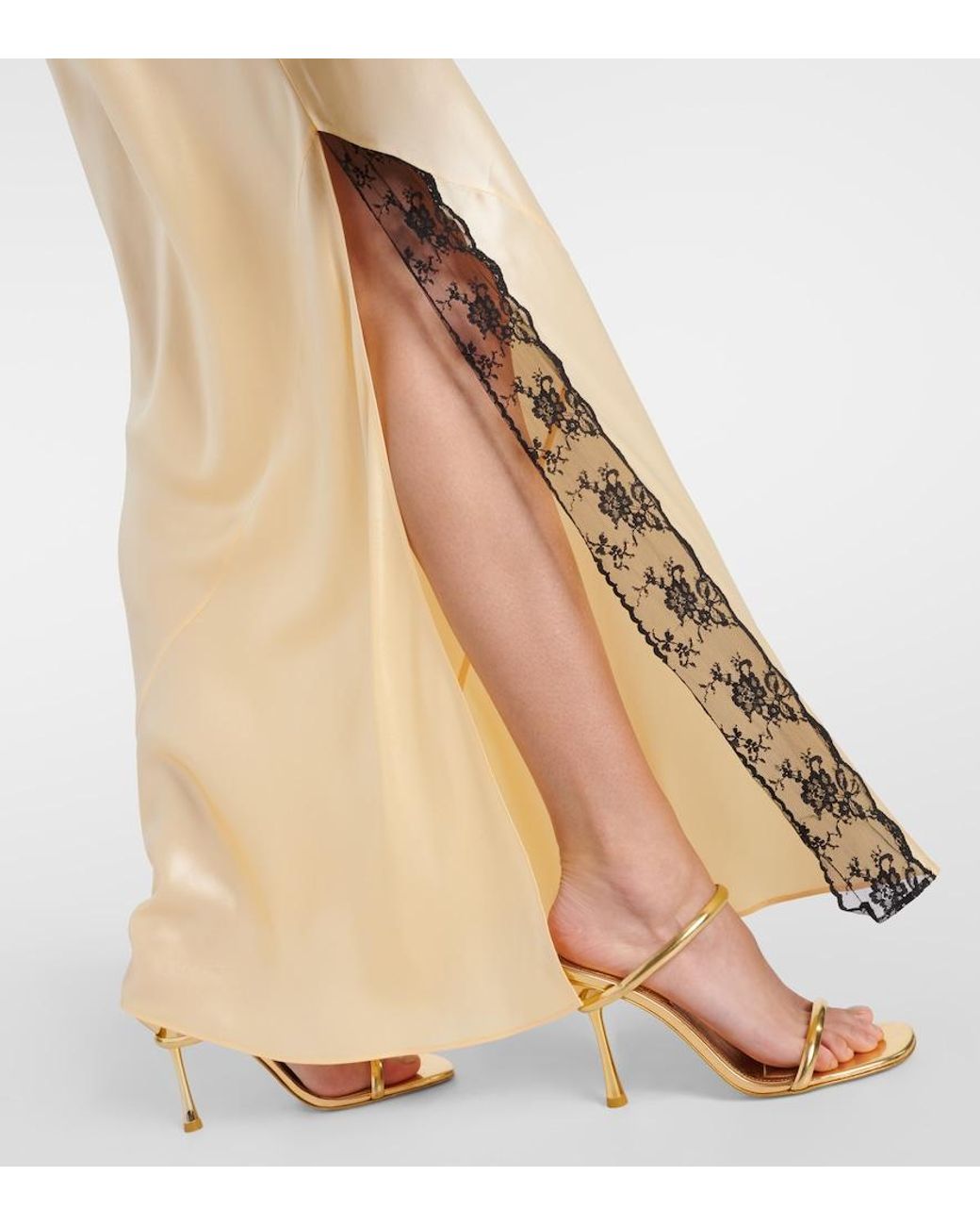 Sir Metallic Aries Lace-Trimmed Silk Slip Dress
