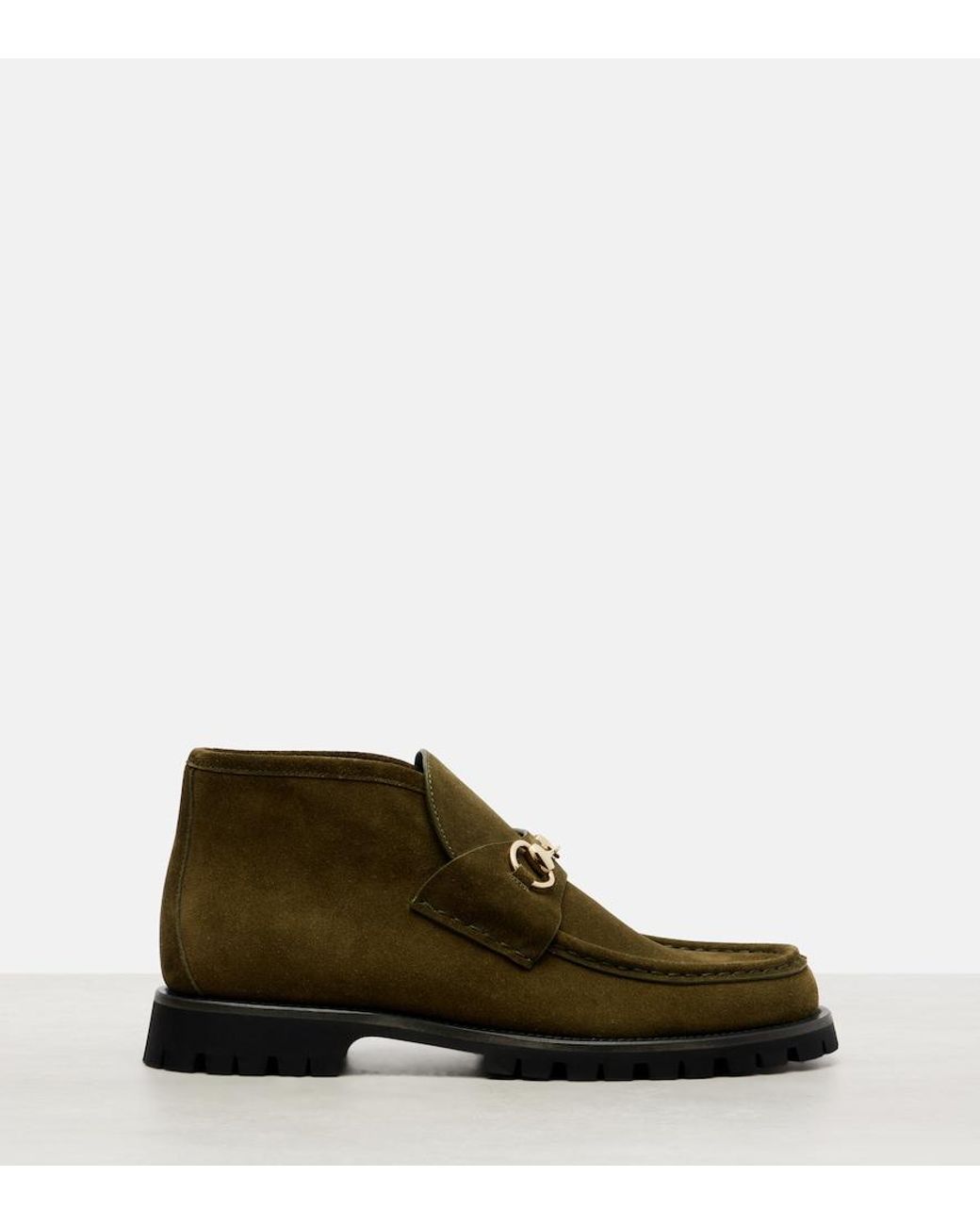 Gucci Green Horsebit Suede Ankle Boots