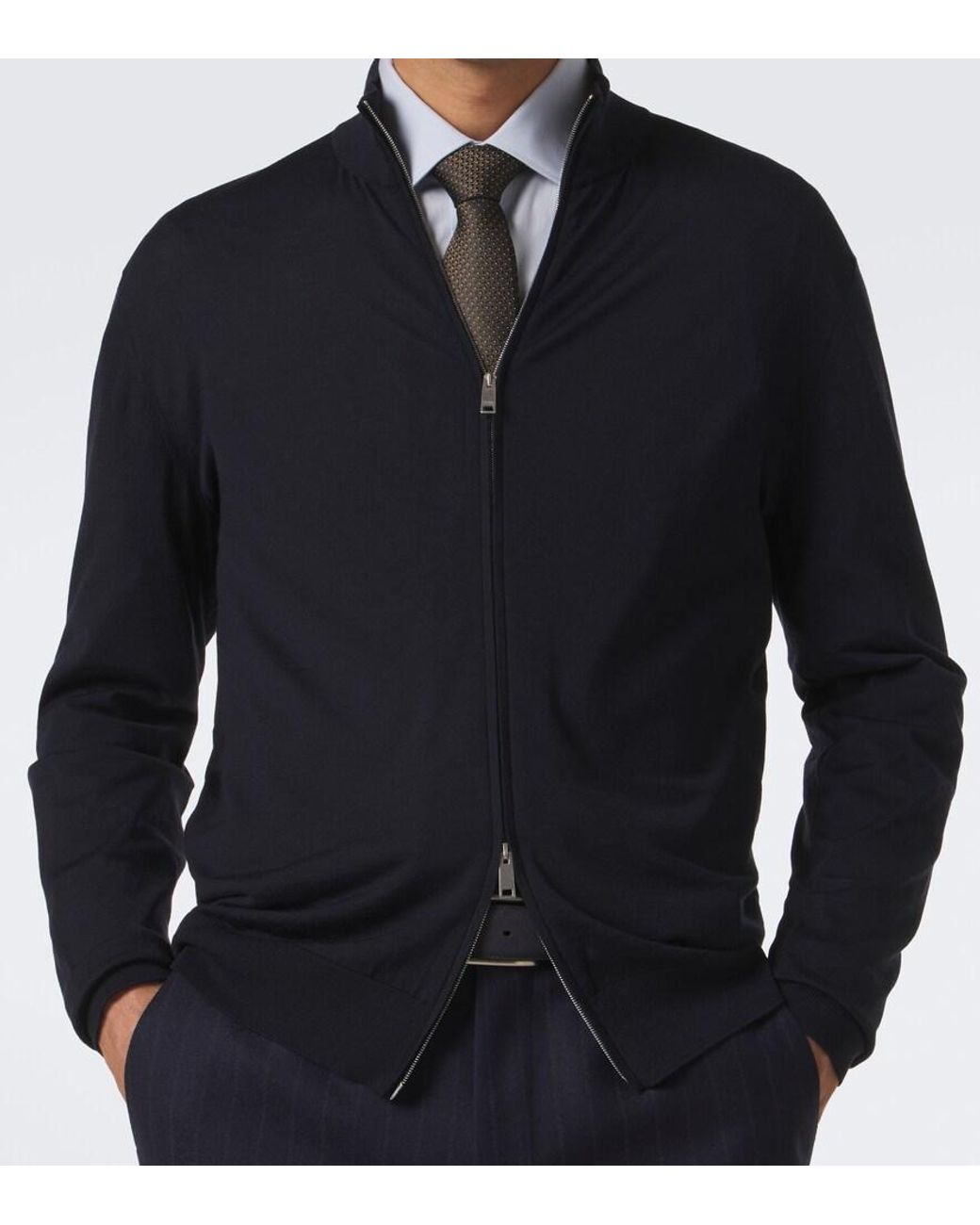 Zegna Blue Wool Zip-Up Cardigan for men