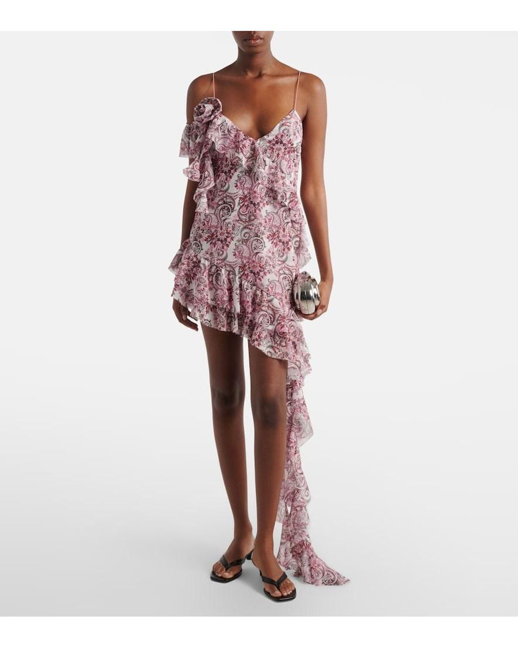 Bananhot Pink Zoe Floral Ruffled Asymmetric Minidress