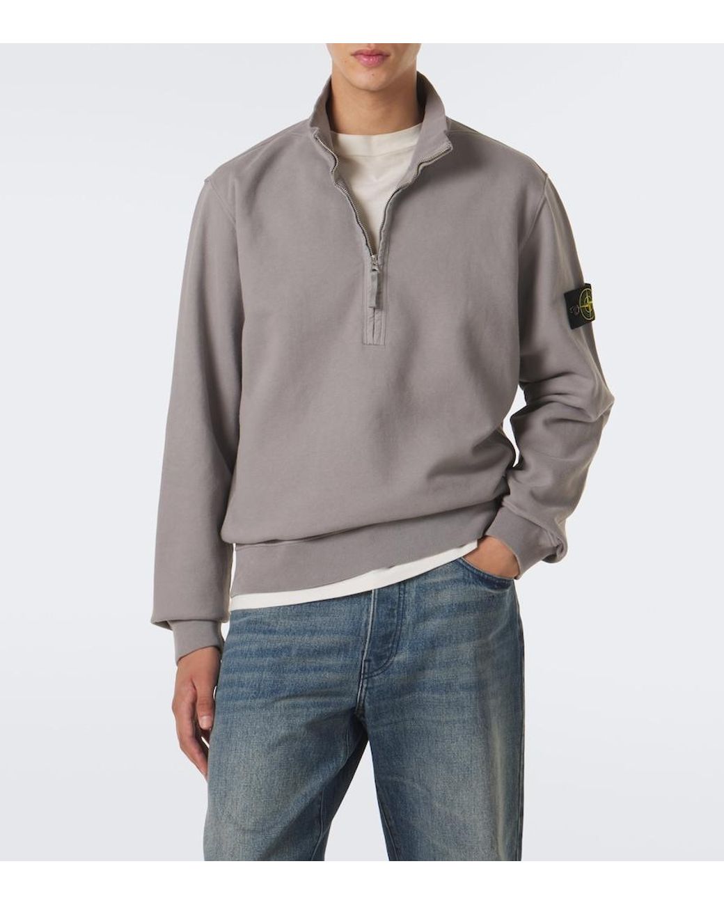 Stone Island Gray Compass Cotton Fleece Sweatshirt for men