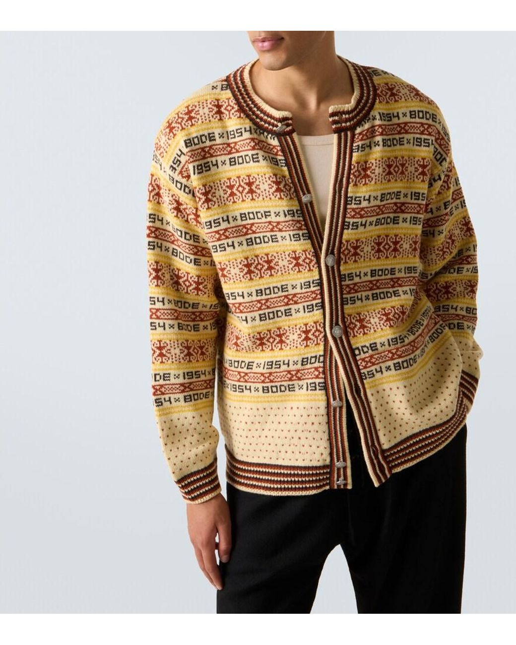 Bode Metallic Marzipan Jacquard Wool Cardigan for men