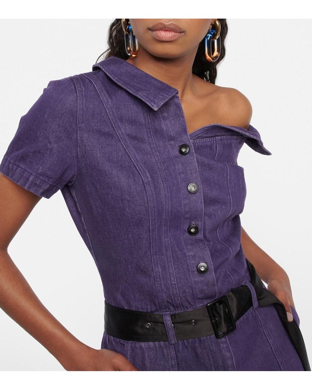 DIDU Purple One-Shoulder Denim Jumpsuit