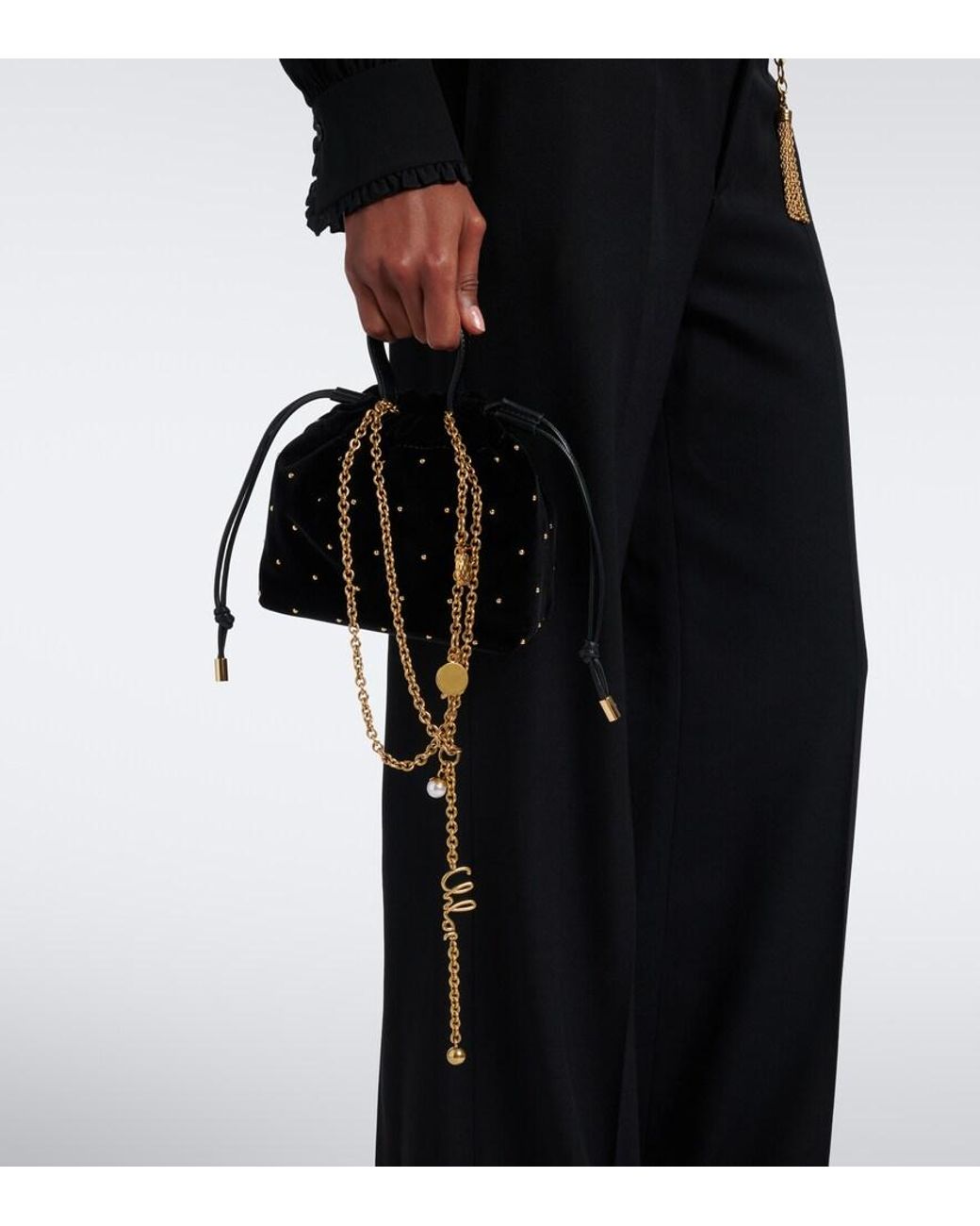 Chloé Black Icons Mini Studded Velvet Shoulder Bag