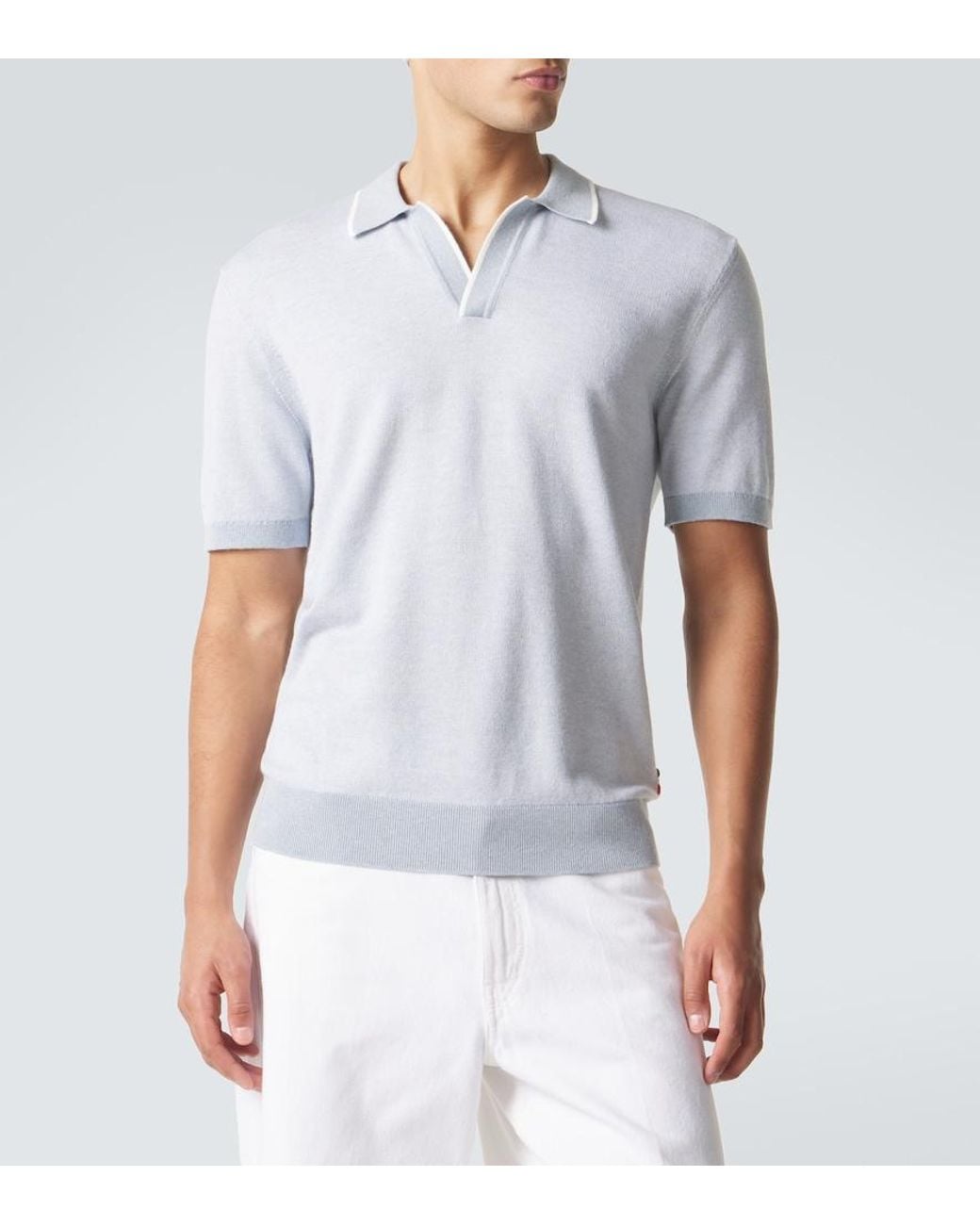 Orlebar Brown Blue Horton Cotton And Wool Pique Polo Shirt for men