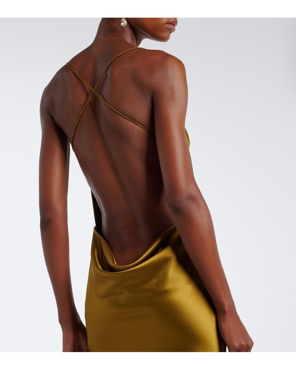 retroféte Green Lukka Draped Open-Back Satin Gown