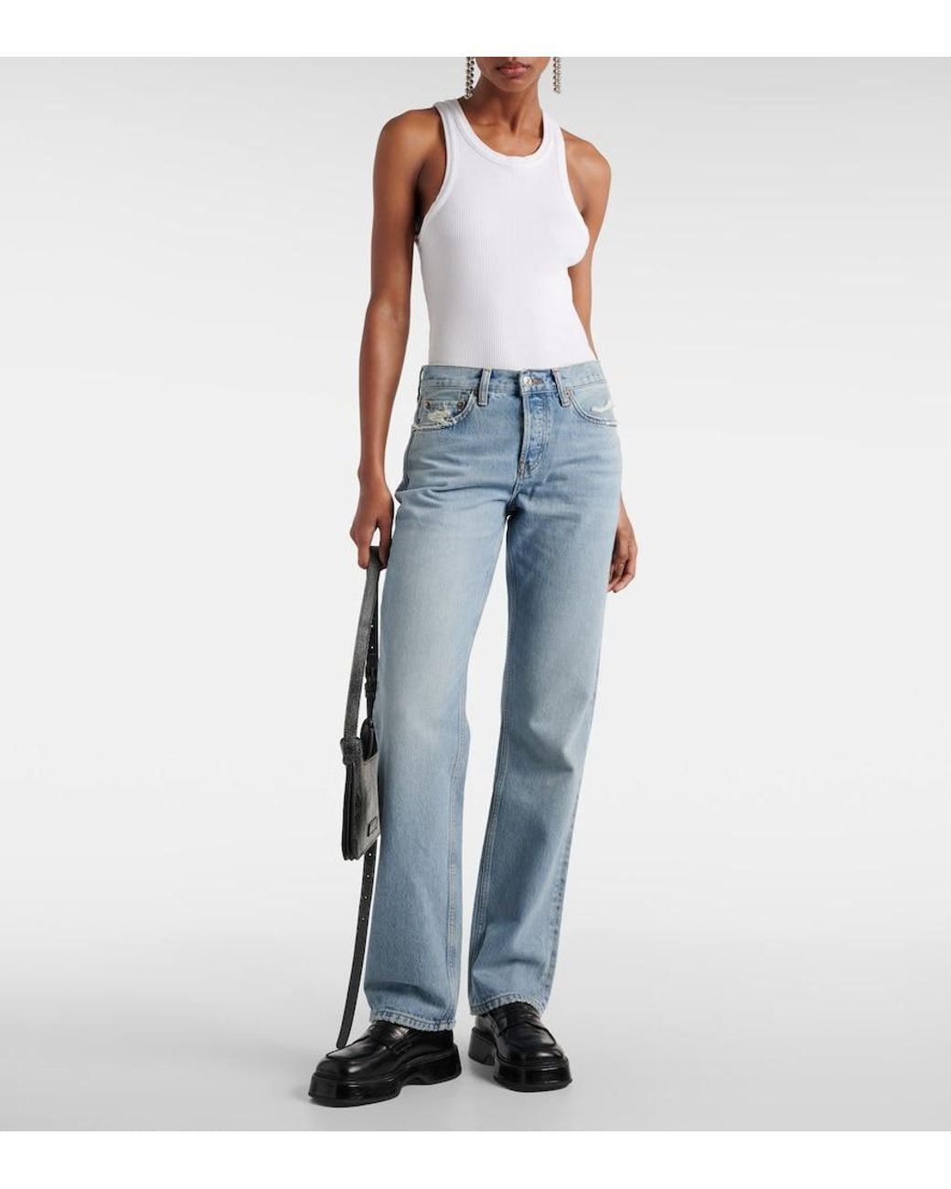 Re/done Blue Easy Mid-Rise Straight Jeans