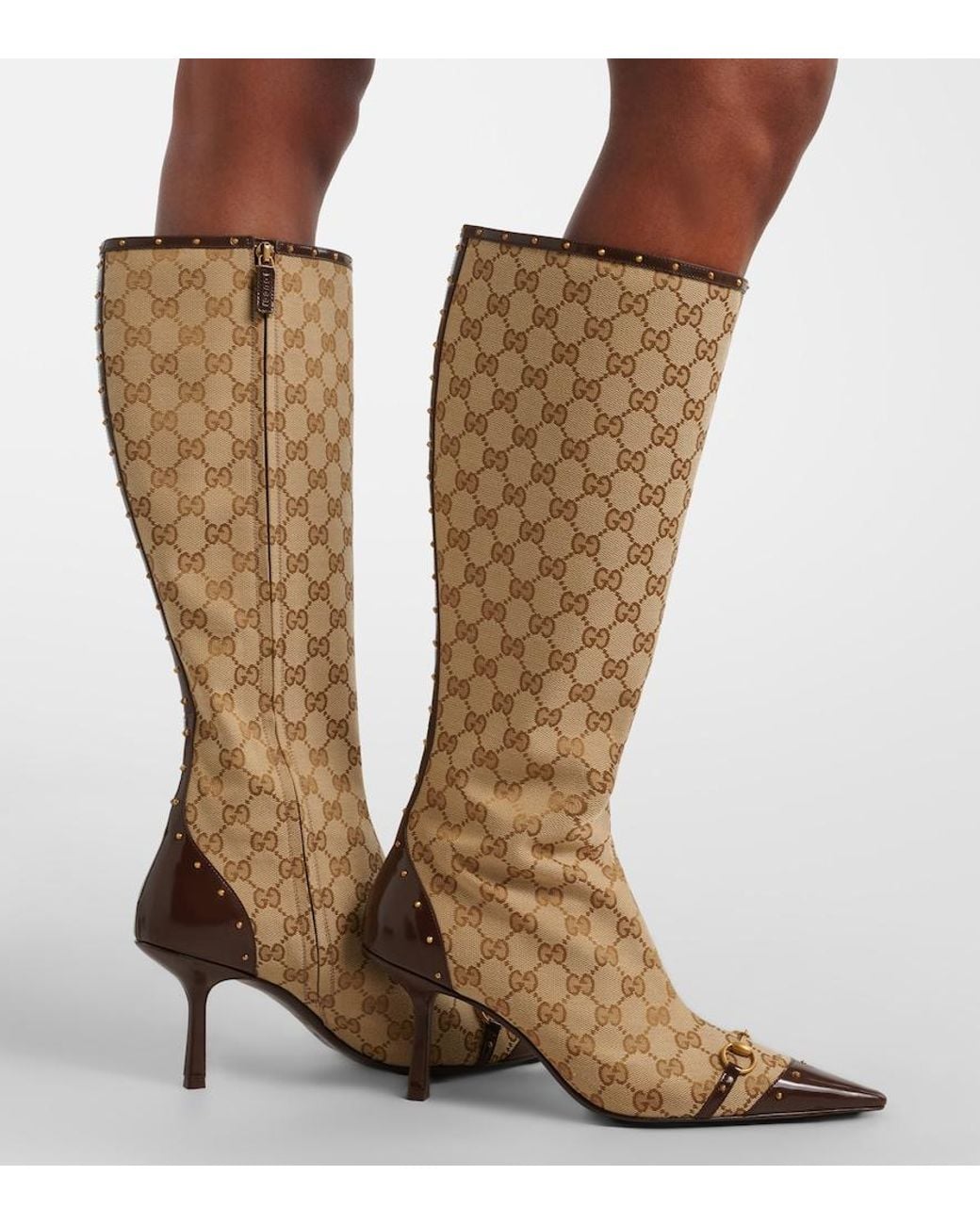 Gucci Natural Savoy Gg Canvas Knee-High Boots