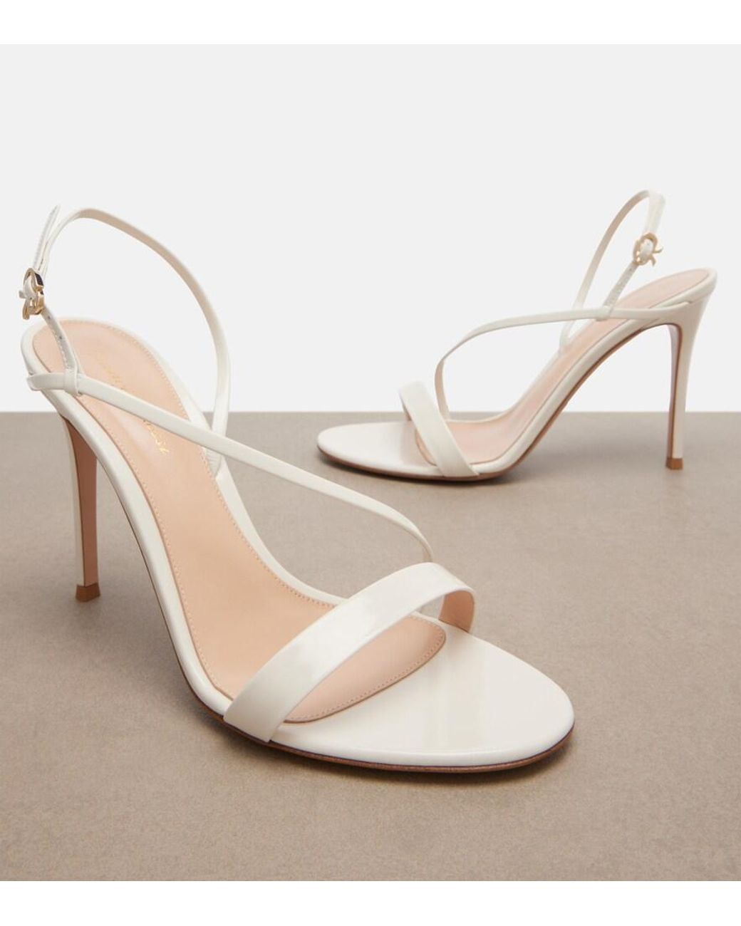 Gianvito Rossi White Patent Leather Slingback Sandals